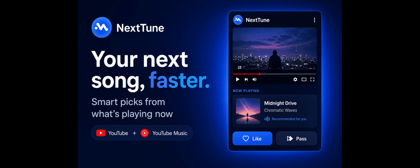 NextTune sponsor promo with the extension interface and music recommendation flow