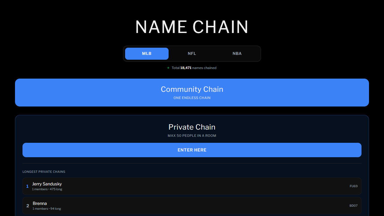 MLB Name Chain gameplay preview