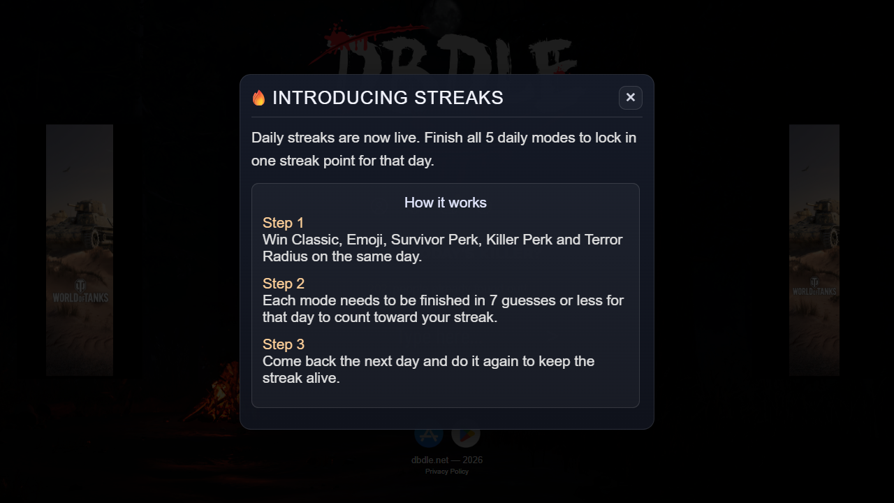 Dbdle gameplay preview