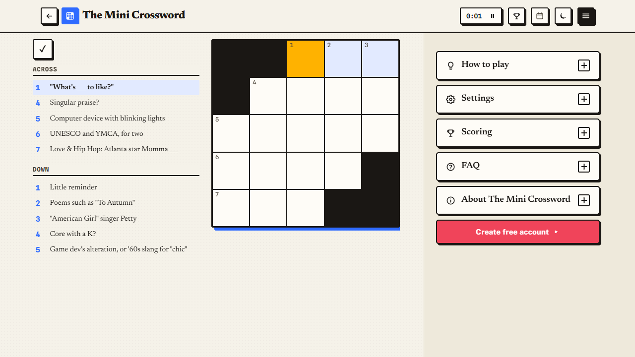 Mini Crossword gameplay preview