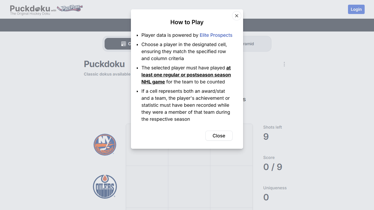 Puckdoku gameplay preview