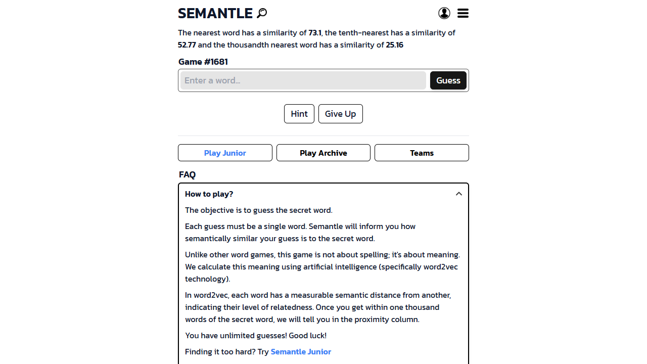 Semantle gameplay preview