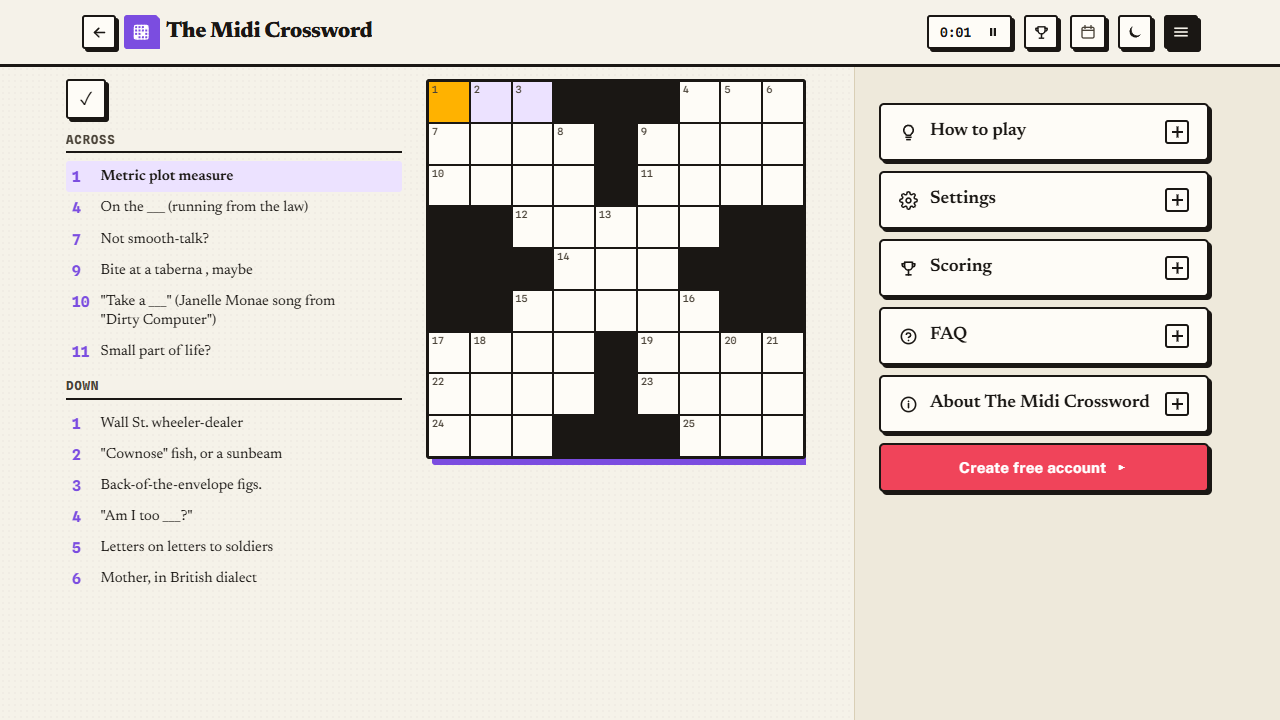 Midi Crossword gameplay preview